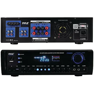 Pyle Pt390Btu 4-Channel 300-Watt-Max Bluetooth Amplifier/Receiver With 2 Mic Inp