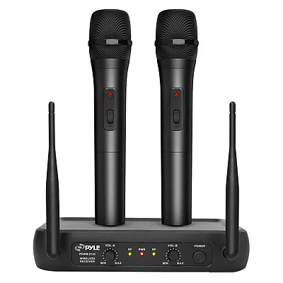 Pyle Pdwm2135 Vhf Dual-Channel Fixed-Frequency Wireless Microphone System With 2