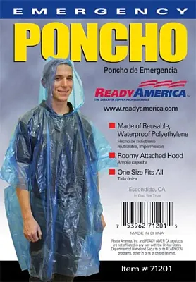 READY AMER 71201 Emergency Poncho