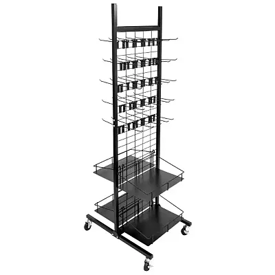 Rolling Display Rack, 50 Hooks, 4 Shelves RFIX-001