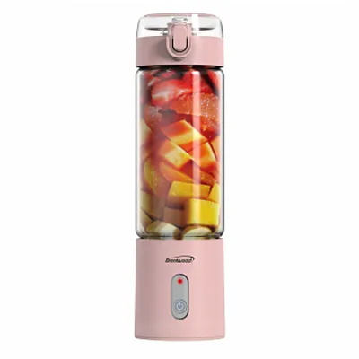 Brentwood 17 Ounce Portable Battery Operated USB Glass Blender in Pink