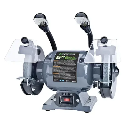 Genesis Gbg600L 1/2-Hp 6-In. Bench Grinder With Lights And Eye Shields