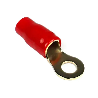 Ring Terminal 4Ga. 10Pcs. Gold;Red Sleeve;Xscorpion