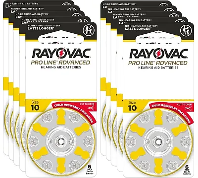 Rayovac Proline Advanced Hearing Aid Batteries | Size 10 (60 pack) 10CR-6PROUSC