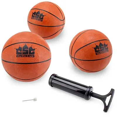 Set of 3 5-Inch Mini Basketballs w/Needle, Inflation Pump  SBAS-