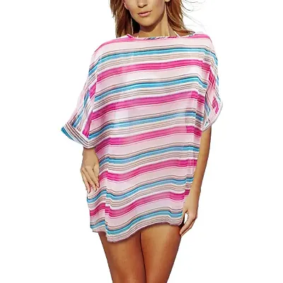 Women&#039;s Sleek and Chic Stripped Beach Poncho SBEC-202