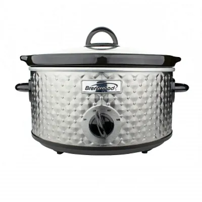 Brentwood 3.5 Quart Diamond Pattern Slow Cooker in Stainless Steel