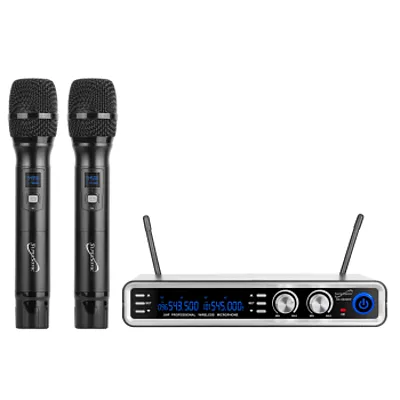SuperSonic UHF Dual Fixed Channel Wireless Microphone System with 300ft Range