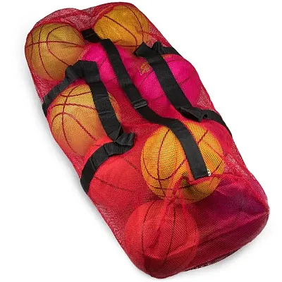 39&quot; Mesh Sports Ball Bag with Strap, Red SCOA-505