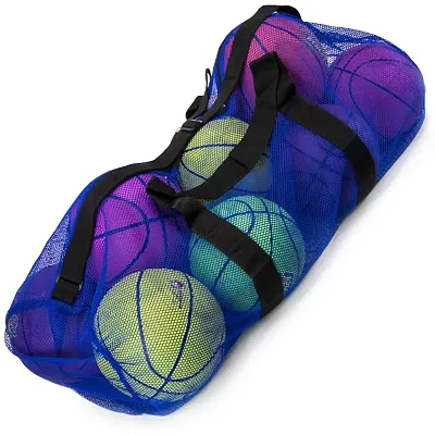 39" Mesh Sports Ball Bag with Strap, Blue SCOA-506