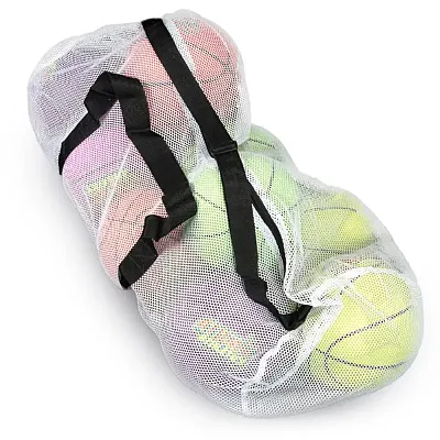 39&quot; Mesh Sports Ball Bag with Strap, White SCOA-507