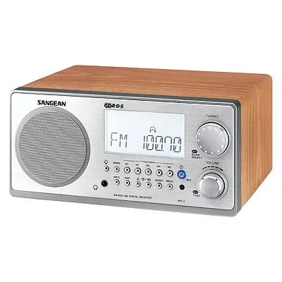 Sangean Wr2Wal Tabletop Retro Wooden-Cabinet Digital Am/Fm/Clock Radio With Remo