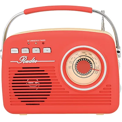 Supersonic Sc-1201Bt-Red Retro Portable Am/Fm Radio With Bluetooth, Sc-1201 (Red
