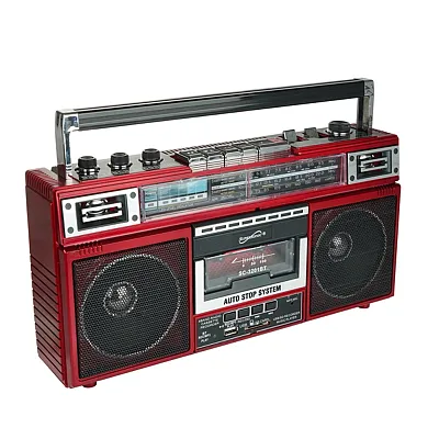 Supersonic Sc-3201Bt Red Retro Bluetooth Cassette/Am/Fm/Shortwave Boom Box, Sc-3