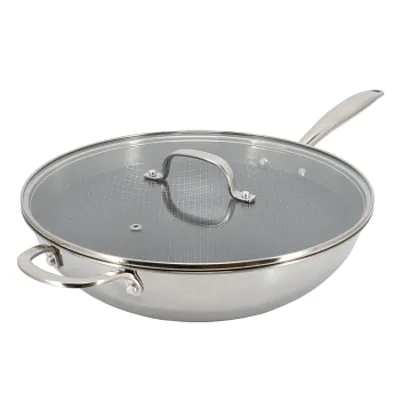 Better Chef 12.5 Inch 3-Ply Stainless Steel Nonstick Wok with Lid in Silver