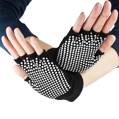 Black Fingerless Yoga Gloves with Slip-Free Beads SYOG-301