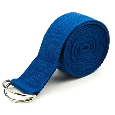 Blue 8' Cotton Yoga Strap with Metal D-Ring SYOG-403