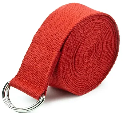 Red 8&#039; Cotton Yoga Strap with Metal D-Ring SYOG-404