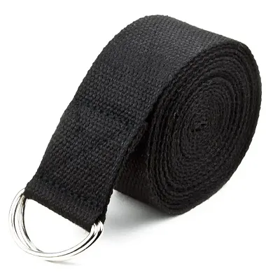 Black 10' Extra-Long Cotton Yoga Strap with Metal D-Ring SYOG-45