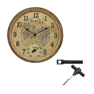Taylor Precision Products 5253897 14-In. Wine Time Poly Resin Clock And Thermome