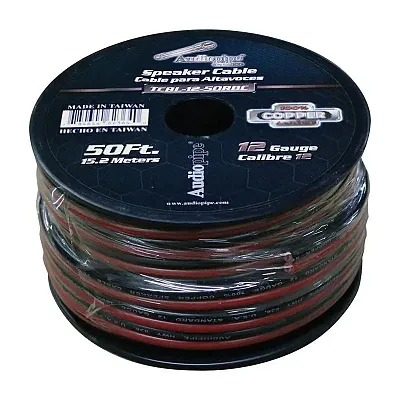 Audiopipe 12 Gauge 100% Copper Series Speaker Wire - 50 Foot Roll - Red/Black Ja