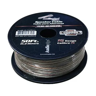 Audiopipe 16 Gauge 100% Copper Series Speaker Wire - 50 Foot Roll - Clear Pvc Ja