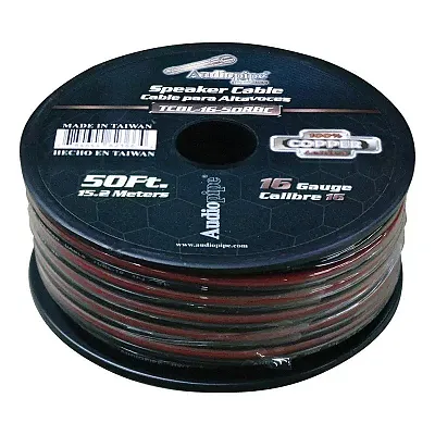 Audiopipe 16 Gauge 100% Copper Series Speaker Wire - 50 Foot Roll - Red/Black  J