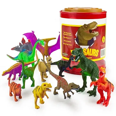 Set of 12 Large 7&quot; Dinosaur Toys with Storage Drum TCFG-001