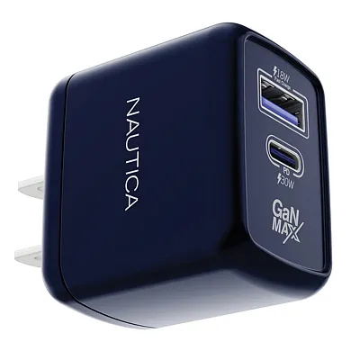 Nautica Uccch03-01 2-Usb Port Wall Charger With 30-Watt Pd Usb-C And Usb-A Qc3.0