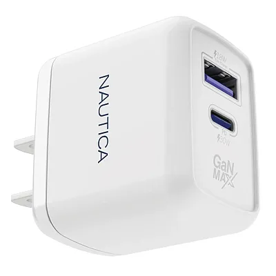 Nautica Uccch03-02 2-Usb Port Wall Charger With 30-Watt Pd Usb-C And Usb-A Qc3.0