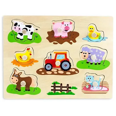Professor Poplar&#039;s Wooden Barnyard Peg Puzzle TPUZ-302