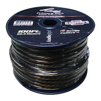 Audiopipe 4 Gauge 100% Copper Series Power Wire - 100 Foot Roll - Black Pvc Oute