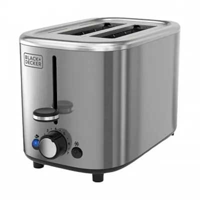 Black+Decker 2 Slice Extra Wide Self Centering Toaster in Silver