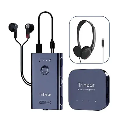 Trihear Convo More Hearing Amplifier with Remote Microphone and Over-Ear Headph