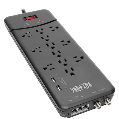 Tripp Lite By Eaton Tlp128Ttusbb 12-Ac Outlet, 2-Usb Port, Telco, And Coax 4,320