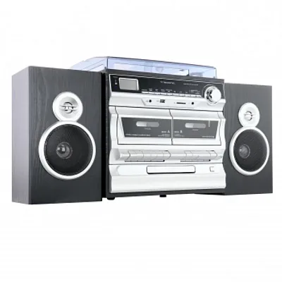 Trexonic 3-Speed Vinyl Turntable Home Stereo System with CD Player, Double Cass