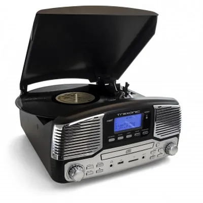 Trexonic Retro Wireless Bluetooth, Record and CD Player in Black