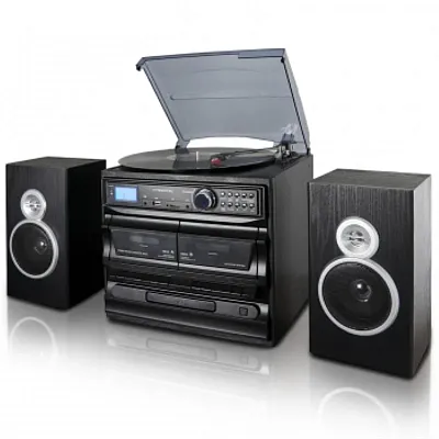 Trexonic 3-Speed Vinyl Turntable Home Stereo System with CD Player, Dual Cassett