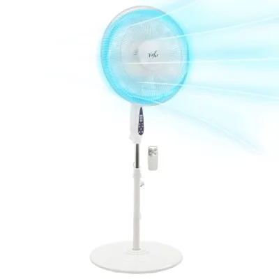 Vie Air 16 Inch 3 Speed Oscillating Stand Fan with Remote Control in White