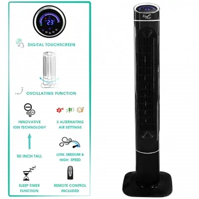 Vie Air 50 Inch Luxury Digital 3 Speed High Velocity Tower Fan with Fresh Air Io