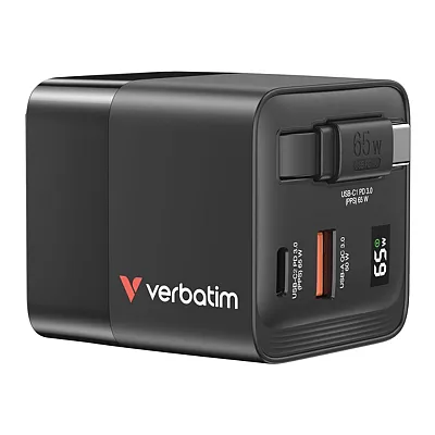 Verbatim 32217 65-Watt Gan Charger With Retractable Cable