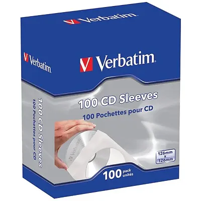 Verbatim 49976 Cd/Dvd Paper Sleeves With Clear Window, 100 Pk