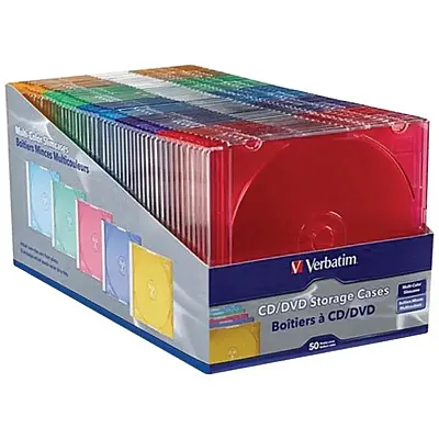 VERBATIM 94178 Color CD/DVD Slim Cases, 50 pk