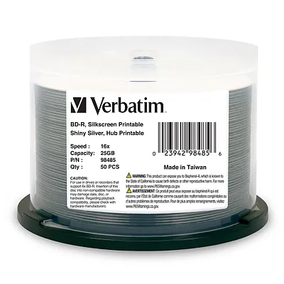 Verbatim 98485 Bd-R 25-Gb 16X Shiny Silver Silk-Screen-Printable Recordable Disc