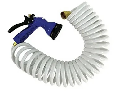 WHITECAP IND P0440 White Coiled Hose W/Nozzle - 15&#039;
