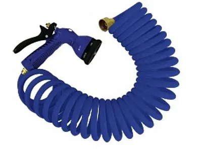 WHITECAP IND P0440B Blue Coiled Hose W/Nozzle - 15&#039;