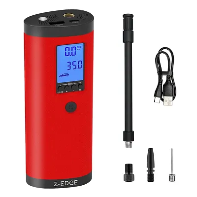 Z-Edge Zai03-Red Za103 Combo 150-Psi Portable Air Inflator And 2,000-Mah Power B