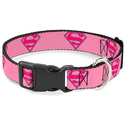 Buckle-Down Buckle-Down Superman Shield Pink Pet Collar - Medium