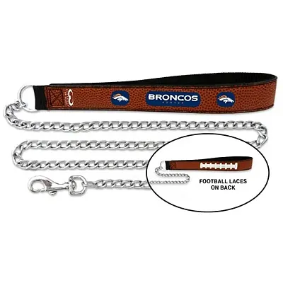 GameWear Denver Broncos Football Leather and Chain Leash - Medium