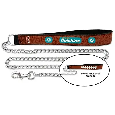 GameWear Miami Dolphins Football Leather and Chain Leash - Large